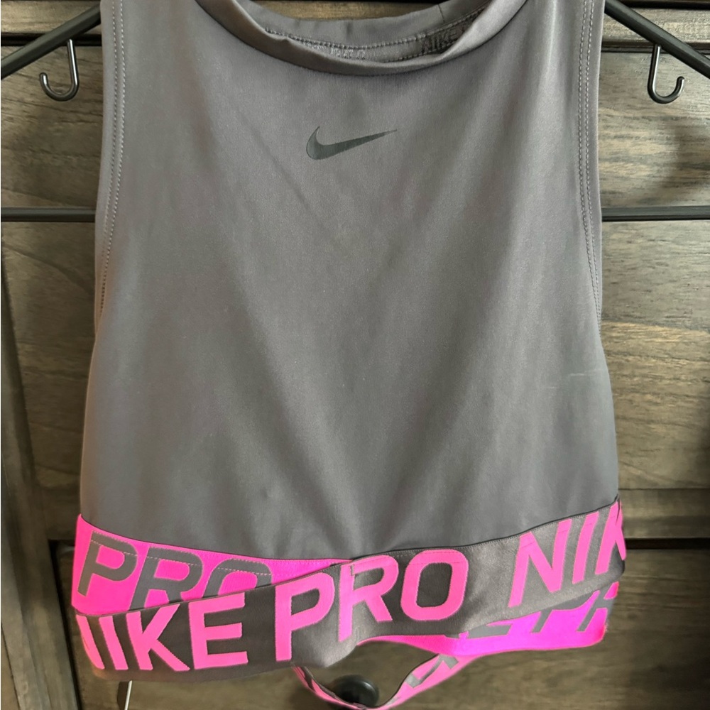 Nike Gray Sports Top with Pink Logo